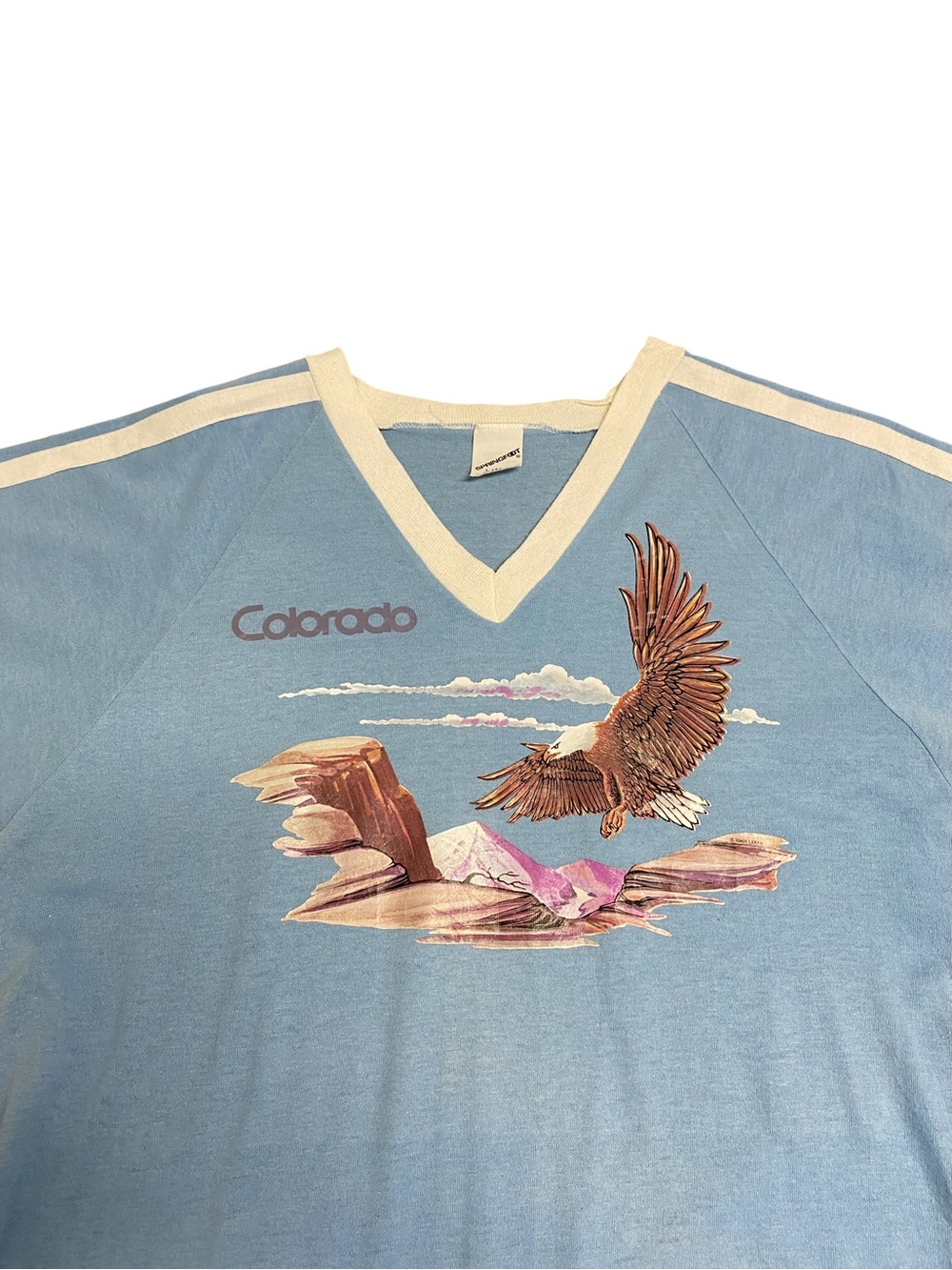 Vintage Colorado Eagle V Neck Ringer T Shirt Large